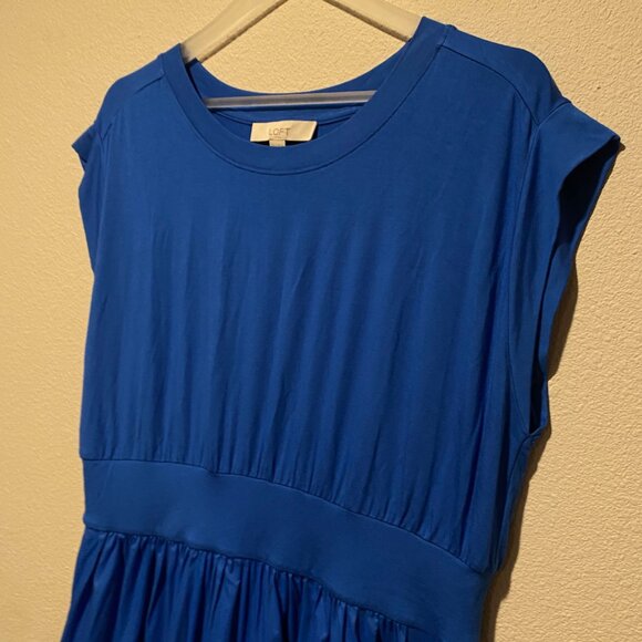 LOFT Blue Jersey Knit Maxi Dress XL Cotton T-Shirt Style 55” Length - Picture 6 of 7